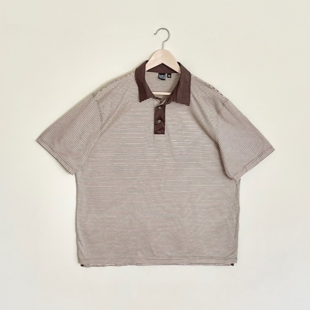 Saks Fifth Avenue Classic Striped Polo Shirt Brown Beige Men’s size XL